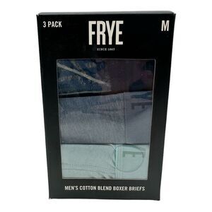 FRYE 3 Pk Stretch Cotton Dark Blue Tan Ivory Blue Boxer Briefs Underwear Men's M